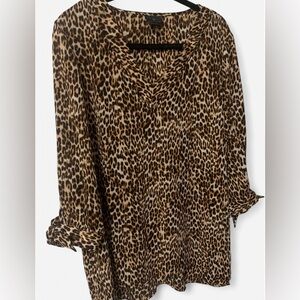 Worthington Animal Print V-Neck Quarter Length Blouse w Arm Tie
